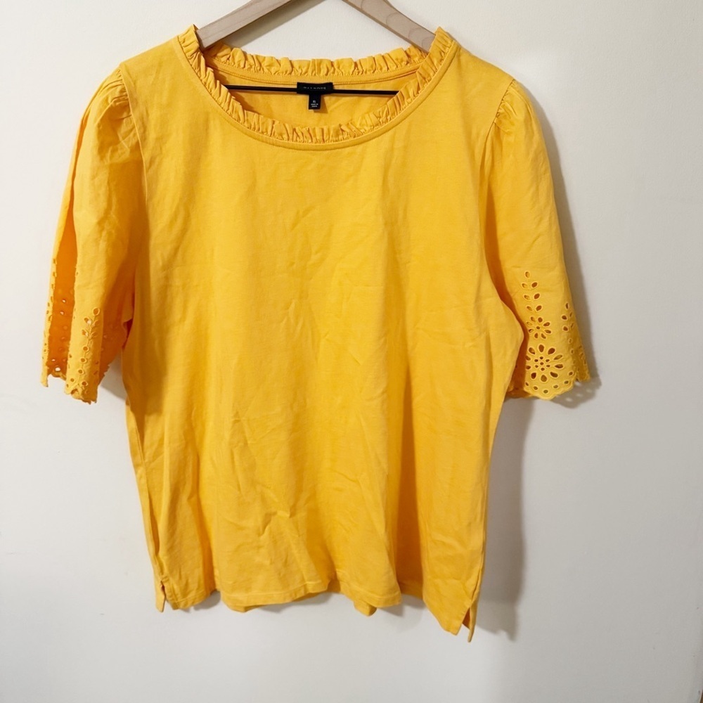 Talbots Womens Yellow Floral Sleeve Blouse Shirt Size XL Summer Beach Office